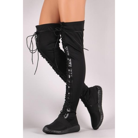 Last Size 9**🖤Sneaker Lace Up Over-The-Knee Boot - Picture 2 of 3